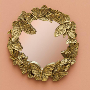 Miroir Papillons Vieilli doré résine 29x29cm