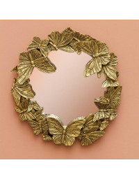 Miroir Papillons Vieilli doré résine 29x29cm