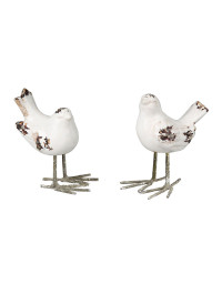 Ensemble 2 oiseaux décoration blancs 13x15cm