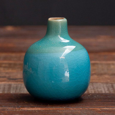 Vase céramique bleu vert 9x9cm