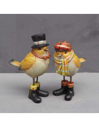 Duo de Statuettes Oiseaux d'Hiver en Résine Jaune 14x5x9cm