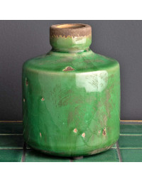 Vase en Grès Bouteille Vert Olive 14x11cm