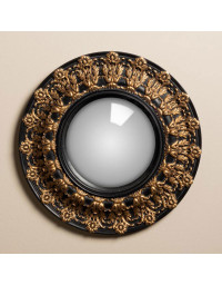 Miroir Convexe Baroque Noir décor Doré 33cm