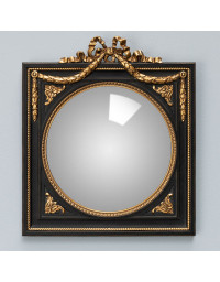 Miroir convexe cadre noir guirlande dorée 31x27cm