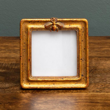 Petit porte photo carré abeille dorée résine 11x11cm