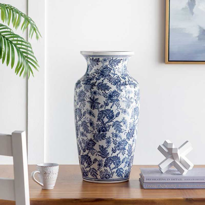 Vase En Céramique Blanche Avec Décor De Roses - Occasion