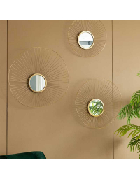 Ensemble de 3 Miroirs Muraux Soleil Ondulants en Acier Doré 66x14x65cm