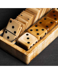 Jeu de Domino Dés Seventies Résine Noire Corne Naturelle 21x10x7cm