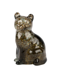 Chat décoratif verre fumé doré 7x6x10cm