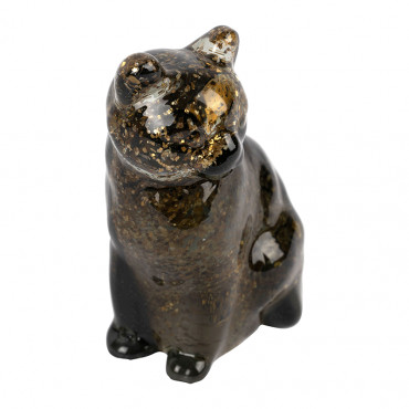 Chat décoratif en verre fumé et doré 7x6x9.5