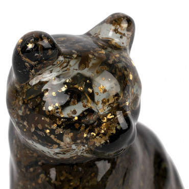 Chat décoratif en verre fumé et doré 7x6x9.5