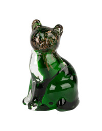 Chat décoratif verre vert doré 7x6x10cm