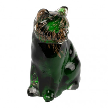 Chat décoratif en verre vert et doré 7x6x9.5cm