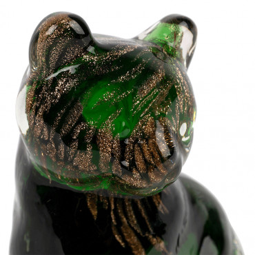 Chat décoratif en verre vert et doré 7x6x9.5cm