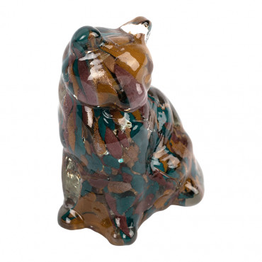 Chat décoratif en verre multicolore et doré 7x6x9.5cm