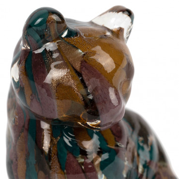 Chat décoratif en verre multicolore et doré 7x6x9.5cm