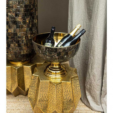 Seau à champagne mosaïque corne de buffle noir doré 37x37x29cm