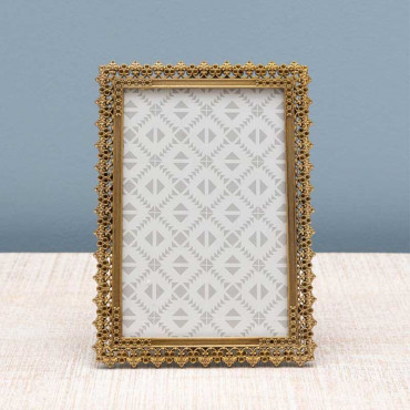 Cadre photo doré rectangulaire fleuri 18x13cm