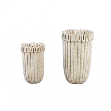 Vase rayé ciment crème 18cmx30cm