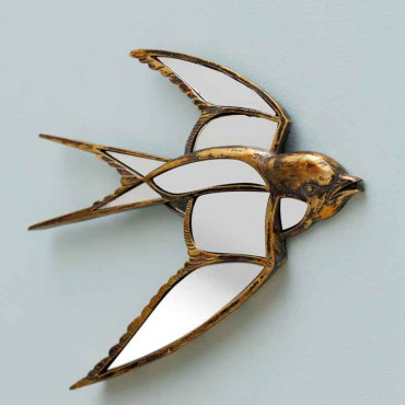 Miroir hirondelle ailes déployées résine doré 39x37cm