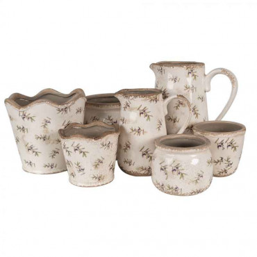Pot de fleurs céramique beige motif olives 19x18cm