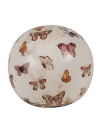 Décoration boule beige papillons céramique 10x10cm