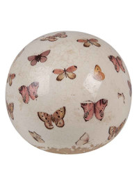 Décoration boule beige céramique papilllons 12x12cm