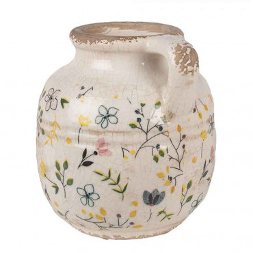 Pichet décoratif fleuri jaune 12x14cm
