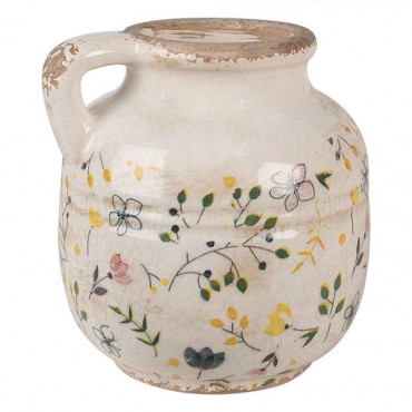 Pichet décoratif fleuri jaune 12x14cm