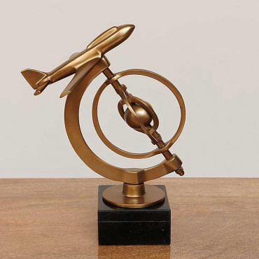 Décoration à poser aviateur dorée 23x13x13cm