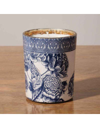 Bougie Voltaire roses bleu céramique 9x10cm