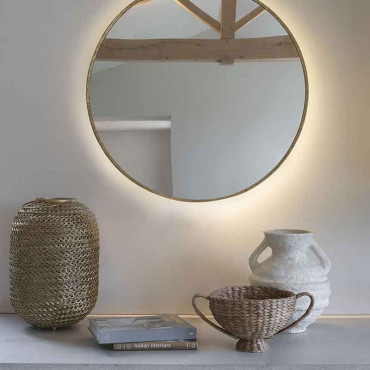Miroir Victoria rond LED doré 90x1cm