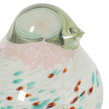 Déco moineau sur pieds verre bleue rose blanc 11x8x14cm