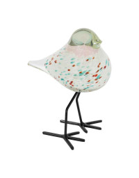 Décoration oiseau blanc vert rose en verre et métal 11x8x14cm