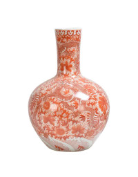 Vase en Céramique Corail à Motif Dragon Impérial 43cm