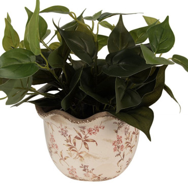 Pot de fleurs beige et rose en céramique motif fleurs 20x13 cm