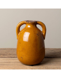 Vase à deux anses marron glacé céramique 12x9cm