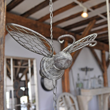 Clochette abeille blanc patiné 20x18x75cm