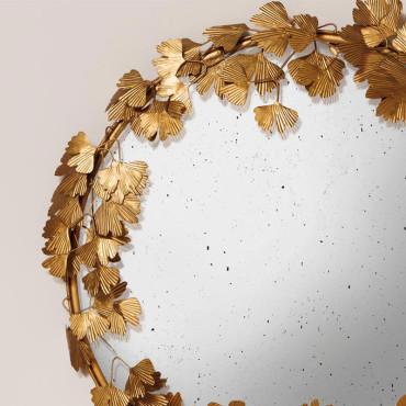 Miroir convexe feuilles de Ginkgo fer 58x58cm