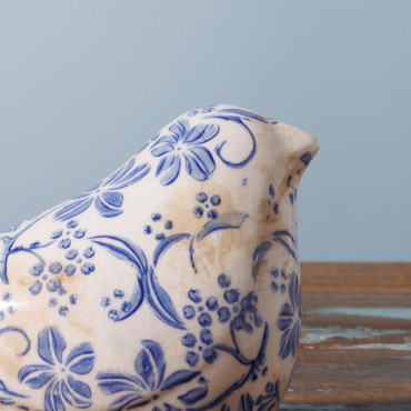 Ensemble 2 oiseaux Bucolique grès 11x21x9cm