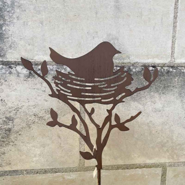 Tuteur déco oiseau dans son nid 30x72cm