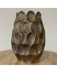 Vase en Métal La Danse des Pétales Doré et Gris 19x37cm