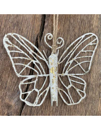 Suspension papillon blanc doré 15x4x13cm