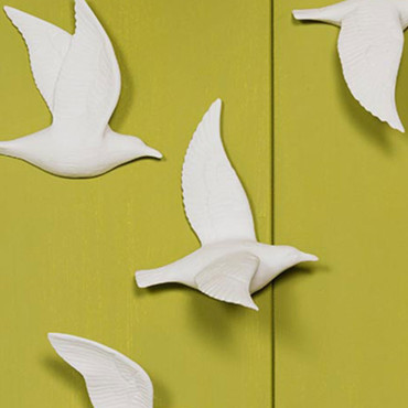 Décoration murale de 5 oiseaux blanc en porcelaine 16x14x14cm