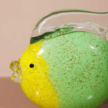 Statuette poisson rond verre coloré 16x19x7cm