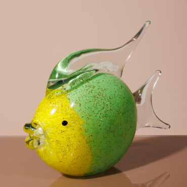 Statuette poisson rond verre coloré 16x19x7cm