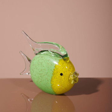 Statuette poisson rond verre coloré 16x19x7cm