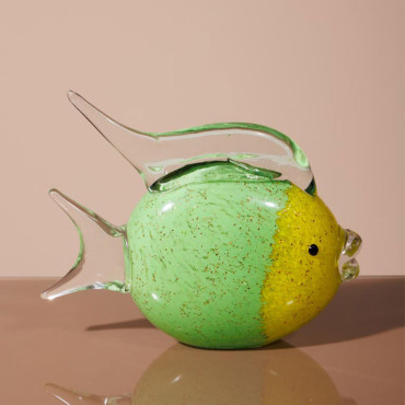 Statuette poisson rond verre coloré 16x19x7cm