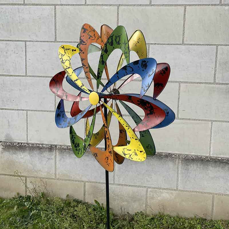 Formano Moulin à vent coloré 124 x 30 cm Piquet de jardin Carillon éolien Décoration de jardin Piquet de fleur