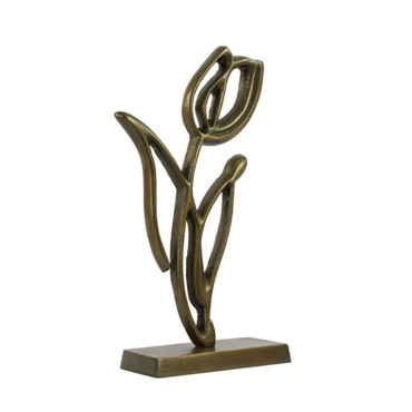 Statuette décorative fleurs métal bronze 17x6x35cm